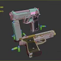 Metallic Silver And Black Pistols With Scattered Bullets On Dark Surface
