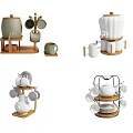 Elegant Ceramic Tableware Sets With Teapots Cups Saucers And Wooden Racks 3d model
