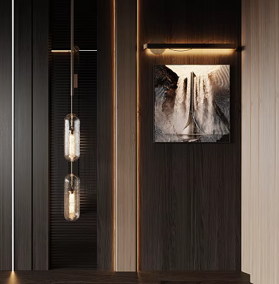Modern Wall Lamp Lighting Design For Wooden Interior With Decorative Art 3d model
