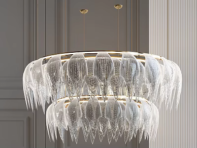 Elegant Modern Crystal Chandelier with Two Tier Hanging Crystal Droplets and Golden Ceiling Rods 3d model