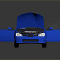 Blue Car with Open Hood and Doors Displaying Engine and Interior 3d model