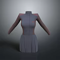 Gray Long Sleeved High Neck Dress With Color Block Design And Pleated Skirt