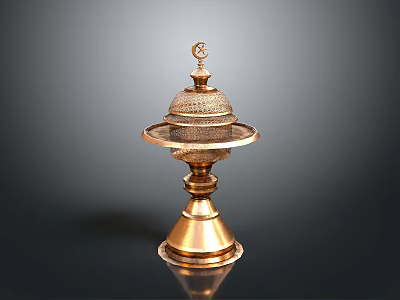 Brass Household Accessory with Perforated Dome Top and Crescent Accent Tiered Base Design 3d model