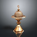 Brass Household Accessory with Perforated Dome Top and Crescent Accent Tiered Base Design
