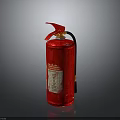 Red Fire Extinguisher With Red Handle Pressure Gauge And Safety Label On Dark Background