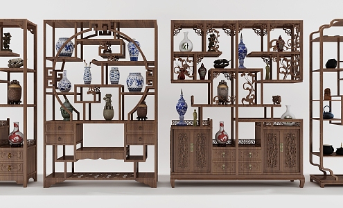 Modern Chinese Antique Shelf Display Cabinet Combination 3d model