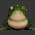 Green Plump Frog Game Movie Character With Golden Crown And Red Face Markings