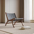 Woven Leisure Chair With Wooden Frame In Cozy Living Space