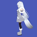 Anime Game Character With Cat Ears Long Hair Gray Coat And Blue Background