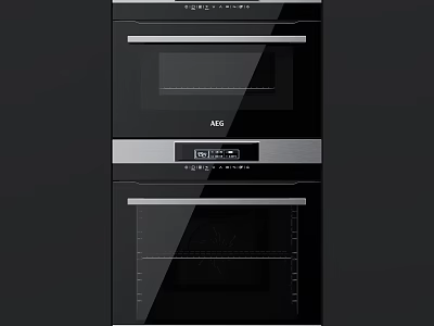 AGD Built in Double Oven Kitchen Appliances With Black Glass Panel Silver Trim Digital 3d model
