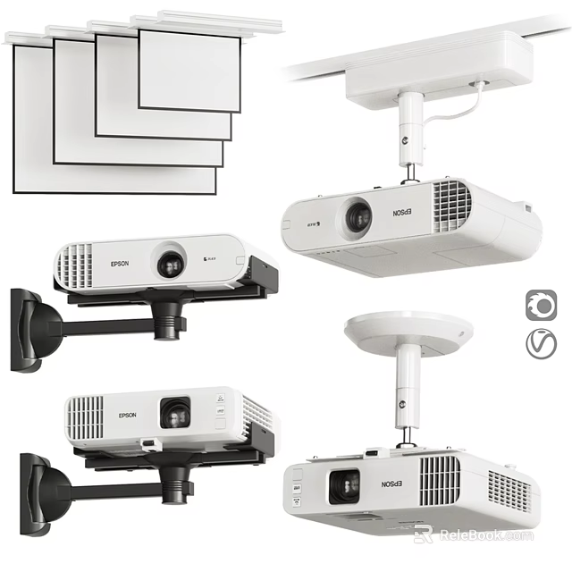 Epson Projectors Various Models With Wall Mount And Ceiling Bracket Installations 3d model 