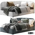Modern Kids Bed With Upholstered Headboard Decorative Pillows And Soft Blankets