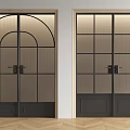 Modern Black Framed Sliding Doors with Frosted Glass in Interior Wooden Floor