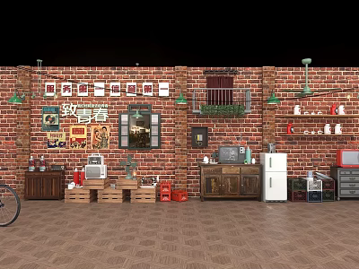 Vintage Industrial Style Entryway Cabinet And Side Cabinet With Brick Wall Decor 3d model