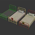 Simple Design Double Bed With Metal Frame And White Mattress 3d model