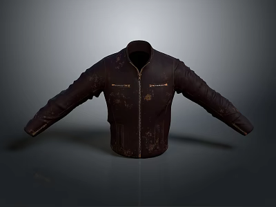 Brown Leather Jacket With Zipper Design For Casual Daily Fashionable Wear 3d model