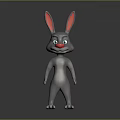 3D Animated Rabbit Character With Grey Body Red Ears And Red Nose Standing Pose
