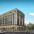 Modern Multi Story Office Building Exterior With Large Glass Windows Illuminated Facade And Surrounding Trees