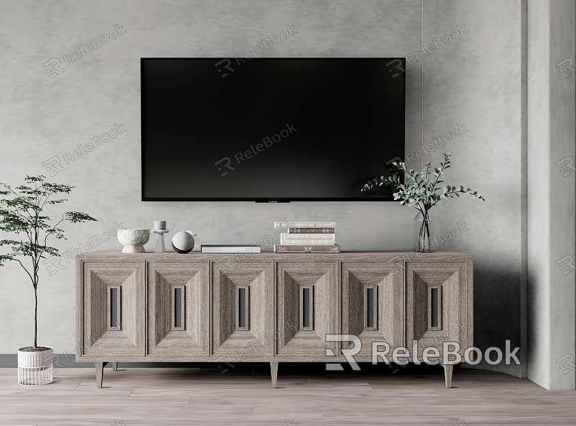 Silent TV Cabinet Solid Wood TV Cabinet Ornaments Combination model