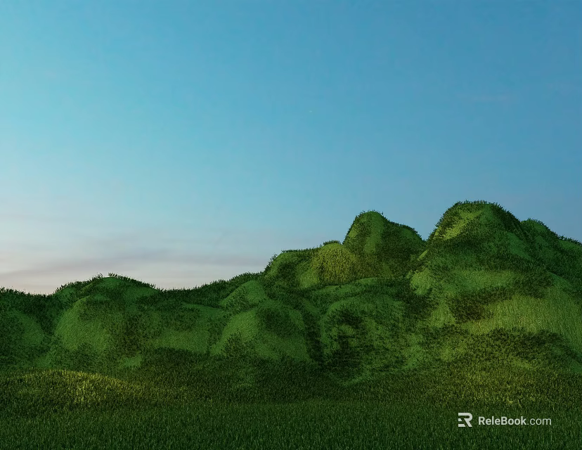 Serene Park Landscape With Lush Green Hills Grassland And Clear Blue Sky 3d model 