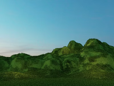 Serene Park Landscape With Lush Green Hills Grassland And Clear Blue Sky 3d model