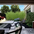 Traditional Japanese Garden Landscape with Wooden Structure Dry Stone Path Green Plants And Colorful Flowers