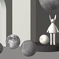 Modern Textured Moon Shaped Floor Lamps With Rabbit Figurine For Home Decor