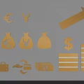 Financial Themed Wall Decor With Currency Symbols Money Bags And Upward Arrow