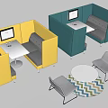 Modern Public Chairs in Yellow Green Booth Design with White Tables and Gray Seats