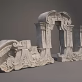 Ornate Classical Stone Architectural Components With Intricate Carved Patterns And Scroll Designs