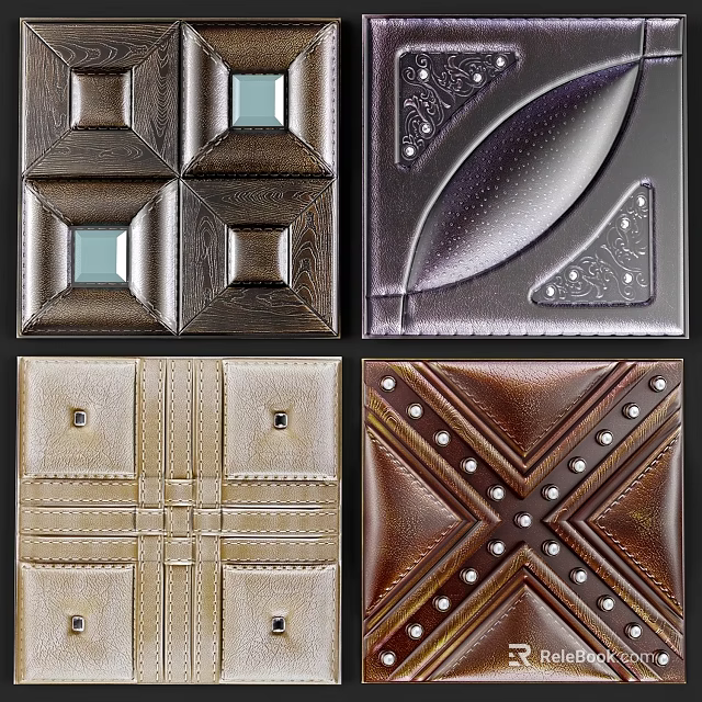 Decorative Soft Panels With Various Leather Textures Stitched Details And Decorative Studs 3d model 