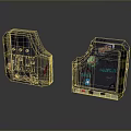 Futuristic Industrial Gate With Yellow Black Warning Stripes Control Panel And Red Marks
