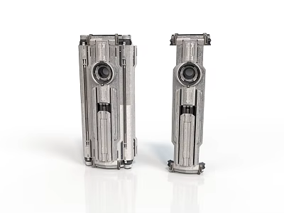 Silver Metallic Mechanical Components With Symmetrical Structure And Circular Holes 3d model