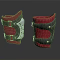 Red And Black Leather Knee Pads With Adjustable Straps And Metal Buckles