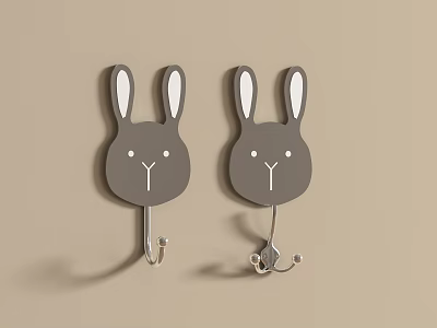 Cute Two Grey Rabbit Shaped Wall Mounted Hooks For Home Decor 3d model
