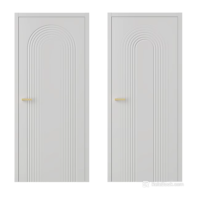 White Swing Doors With Arched Lines And Golden Door Handles Design 3d model 