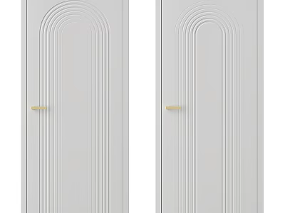 White Swing Doors With Arched Lines And Golden Door Handles Design 3d model