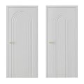 White Swing Doors With Arched Lines And Golden Door Handles Design