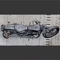 Classic Black Motorcycle With Leather Seat Exhaust Pipes On Stone Slab Platform