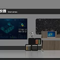 Smart Campus Background Wall With Digital Display Featuring Data Charts 3D Models And Blackboard