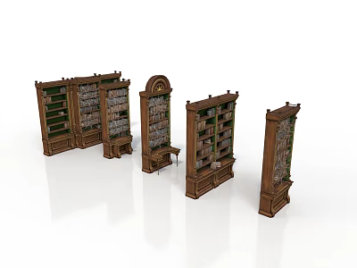 Traditional Wooden Bookshelves Furniture Various Designs With Books For Home Interior 3d model
