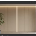 Minimalist Modern Wooden Wall Paneling With Vertical Lines Embedded Lighting And Green Plant Indoor
