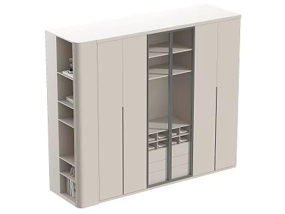 Modern Wardrobe Design With Sliding Glass Doors Wooden Shelves And Storage Drawers 3d model