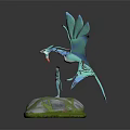 Blue Mythical Winged Creature With Intricate Patterns And Humanoid Character Standing On Rock Platform