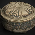Traditional Intricately Carved Storage Box With Decorative Lid Featuring Central Hole And Floral Patterns