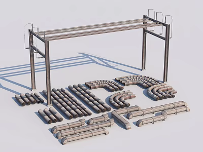 Metal Frame Structure With Various Industrial Pipe Fittings And Pipe Components 3d model