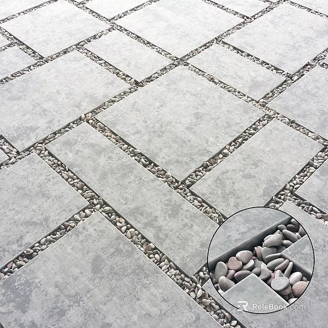 Gray Stone Slab Ground With Pebble Filled Grid Pattern Design 3d model