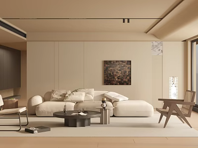 Elegant Modern Living Room Interior With Sectional Sofa And Decorative Wall Art 3d model