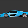 Blue Modern Sports Car with Sleek Aerodynamic Body Alloy Wheels and Rear Spoiler