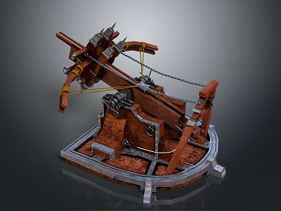 Ancient Catapult Siege Equipment With Wooden Frame Metal Components And Ropes 3d model